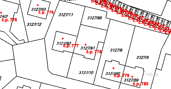 Bystřice nad Pernštejnem 778 na parcele st. 3127/91 v KÚ Bystřice nad Pernštejnem, Katastrální mapa