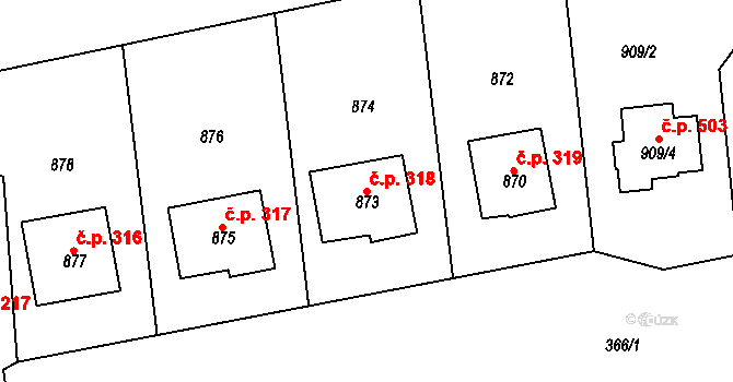Zádveřice 318, Zádveřice-Raková na parcele st. 873 v KÚ Zádveřice, Katastrální mapa