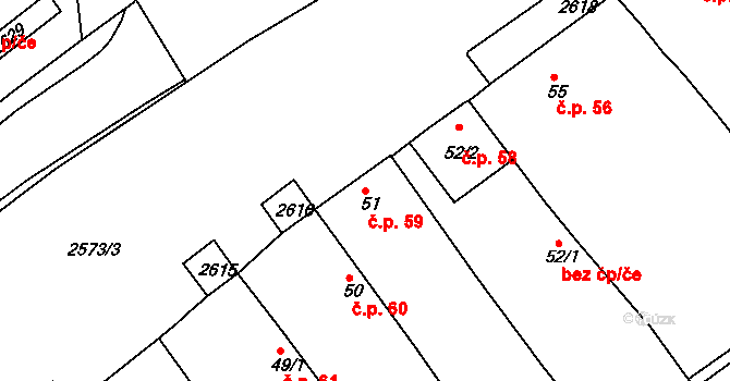 Hrádek na Vlárské dráze 59, Slavičín na parcele st. 51 v KÚ Hrádek na Vlárské dráze, Katastrální mapa