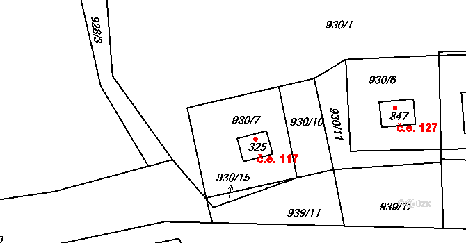 Podkopná Lhota 117 na parcele st. 325 v KÚ Podkopná Lhota, Katastrální mapa