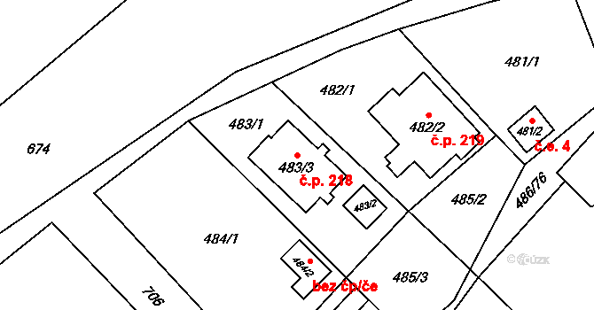 Branka u Opavy 218 na parcele st. 483/3 v KÚ Branka u Opavy, Katastrální mapa