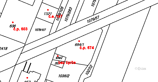 Kateřinky 674, Opava na parcele st. 694/1 v KÚ Kateřinky u Opavy, Katastrální mapa