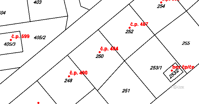Štěpánkovice 494 na parcele st. 250 v KÚ Štěpánkovice, Katastrální mapa