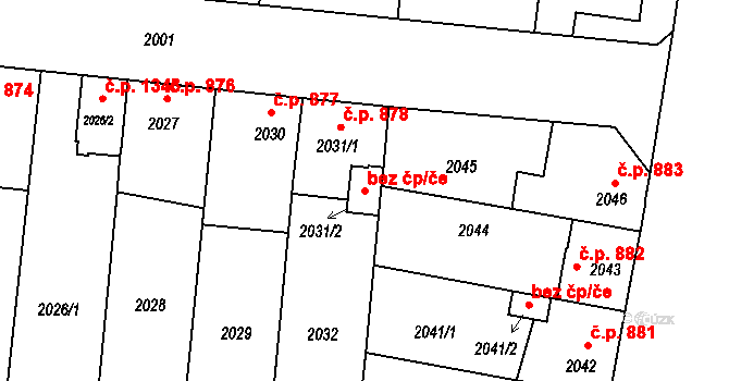 České Budějovice 46898841 na parcele st. 2031/2 v KÚ České Budějovice 6, Katastrální mapa