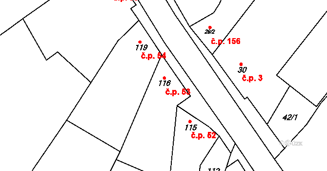 Drysice 53 na parcele st. 116 v KÚ Drysice, Katastrální mapa
