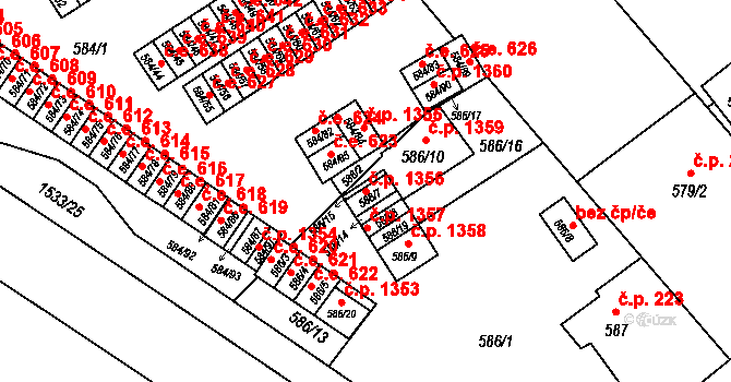 Ráj 1356, Karviná na parcele st. 586/7 v KÚ Ráj, Katastrální mapa