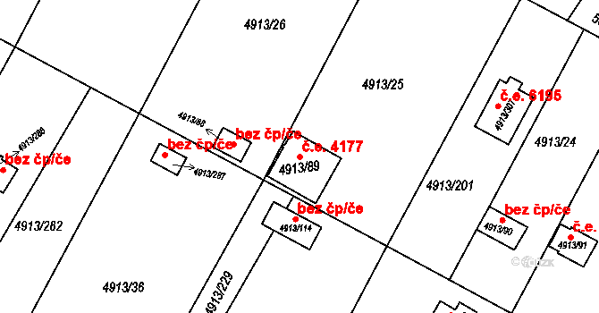 Znojmo 4177 na parcele st. 4913/89 v KÚ Znojmo-město, Katastrální mapa