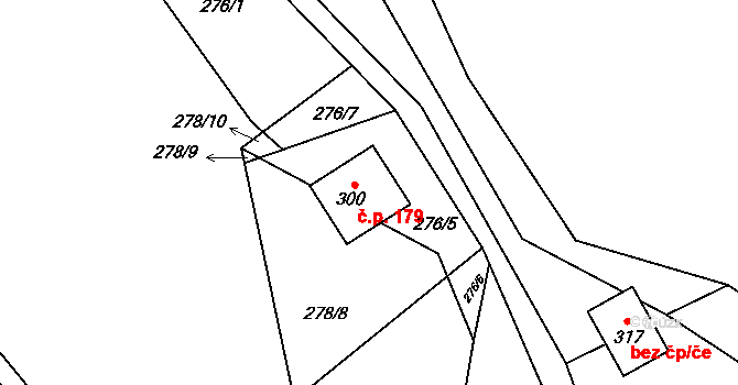 Dalečín 179 na parcele st. 300 v KÚ Dalečín, Katastrální mapa
