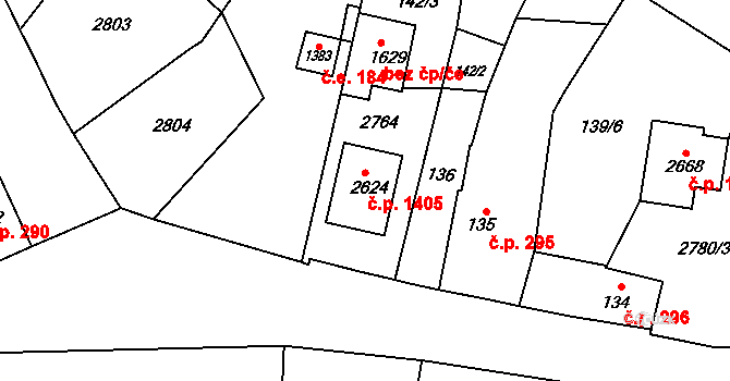 Třebechovice pod Orebem 1405 na parcele st. 2624 v KÚ Třebechovice pod Orebem, Katastrální mapa