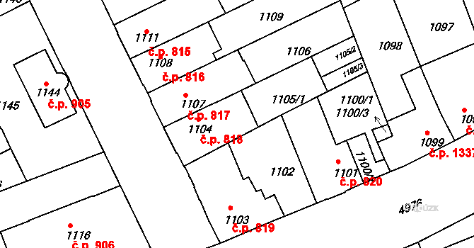 Louny 51390841 na parcele st. 1104 v KÚ Louny, Katastrální mapa