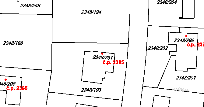 Pelhřimov 2385 na parcele st. 2348/231 v KÚ Pelhřimov, Katastrální mapa