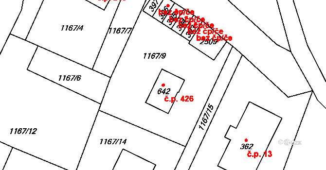 Roztoky u Jilemnice 426 na parcele st. 642 v KÚ Roztoky u Jilemnice, Katastrální mapa