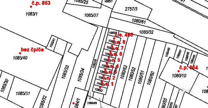 Bučovice 7 na parcele st. 1080/8 v KÚ Bučovice, Katastrální mapa