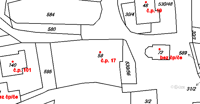 Vortová 17 na parcele st. 59 v KÚ Vortová, Katastrální mapa