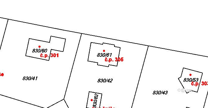 Pržno 305 na parcele st. 830/61 v KÚ Pržno, Katastrální mapa