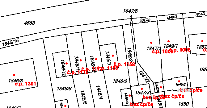 Třešť 1158 na parcele st. 1846/9 v KÚ Třešť, Katastrální mapa
