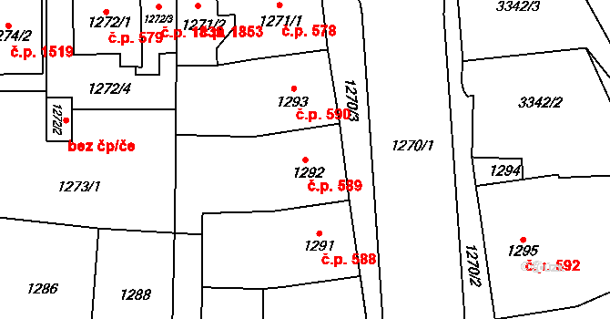 Český Těšín 589 na parcele st. 1292 v KÚ Český Těšín, Katastrální mapa