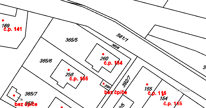 Jiřice 164, Kostelec nad Labem na parcele st. 260 v KÚ Jiřice u Kostelce nad Labem, Katastrální mapa