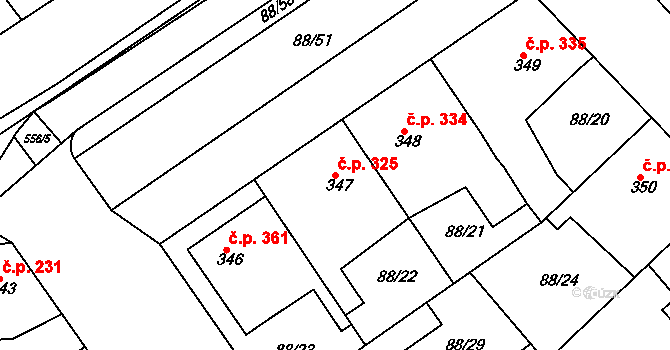 Mikovice 325, Kralupy nad Vltavou na parcele st. 347 v KÚ Mikovice u Kralup nad Vltavou, Katastrální mapa