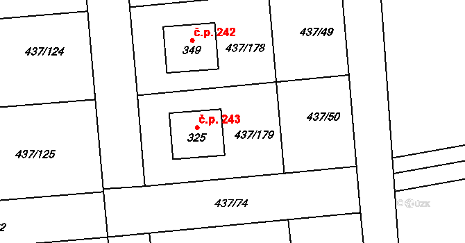 Úžice 243 na parcele st. 325 v KÚ Úžice u Kralup nad Vltavou, Katastrální mapa