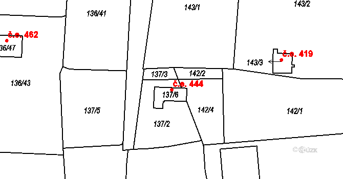 Mstišov 444, Dubí na parcele st. 137/6 v KÚ Mstišov, Katastrální mapa