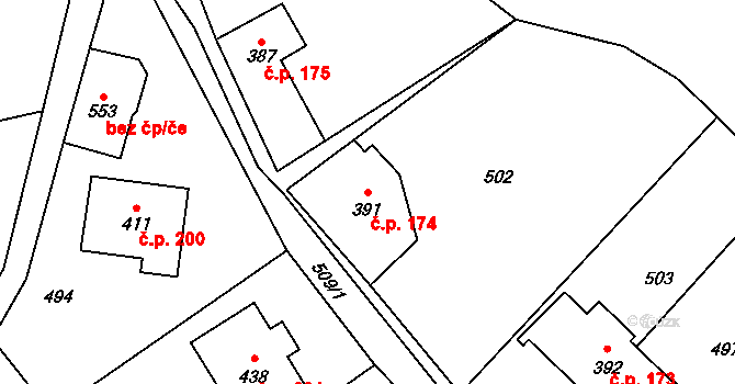 Černý Vůl 174, Statenice na parcele st. 391 v KÚ Statenice, Katastrální mapa