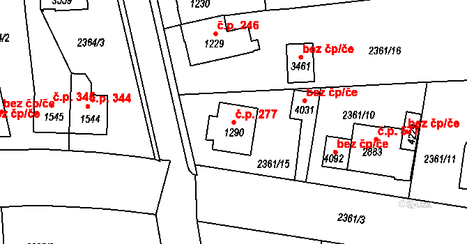 Týnské Předměstí 277, Domažlice na parcele st. 1290 v KÚ Domažlice, Katastrální mapa