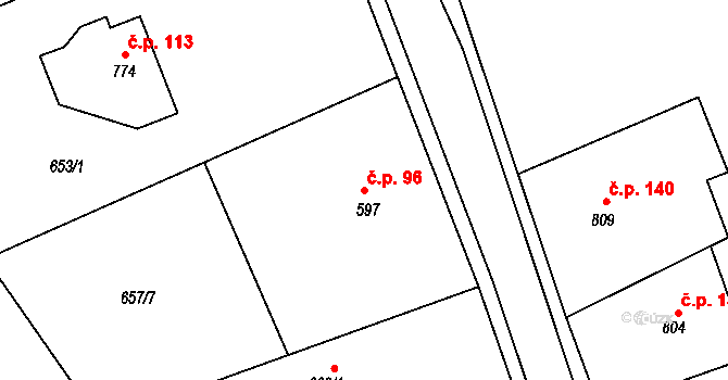 Olivětín 96, Broumov na parcele st. 597 v KÚ Broumov, Katastrální mapa