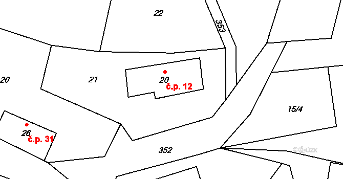 Chlístov 12, Hořičky na parcele st. 20 v KÚ Chlístov u Hořiček, Katastrální mapa