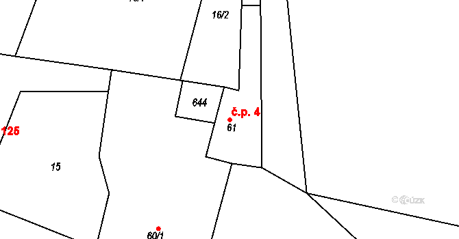 Zdechovice 4 na parcele st. 61 v KÚ Zdechovice, Katastrální mapa