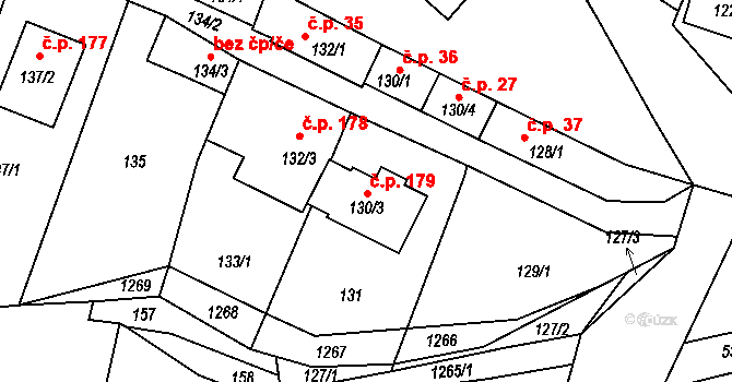 Železné 179 na parcele st. 130/3 v KÚ Železné, Katastrální mapa