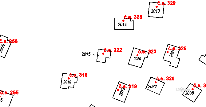 Jedovnice 322 na parcele st. 2015 v KÚ Jedovnice, Katastrální mapa