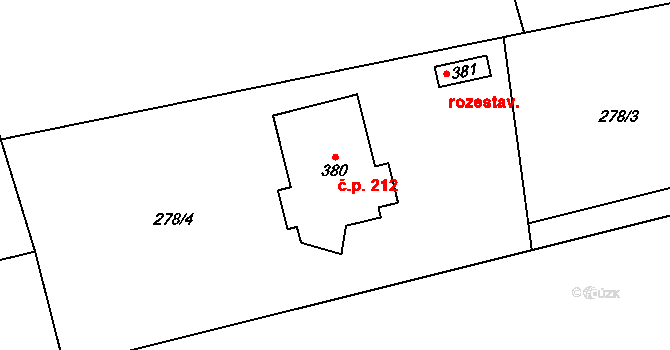 Karpentná 212, Třinec na parcele st. 380 v KÚ Karpentná, Katastrální mapa