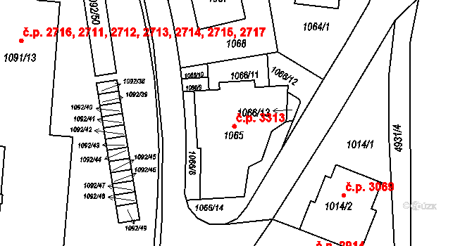 Smíchov 3313, Praha na parcele st. 1065 v KÚ Smíchov, Katastrální mapa