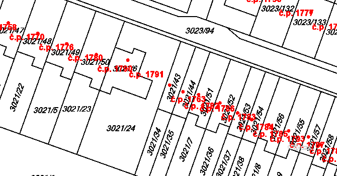 Mikulov 1763 na parcele st. 3021/43 v KÚ Mikulov na Moravě, Katastrální mapa