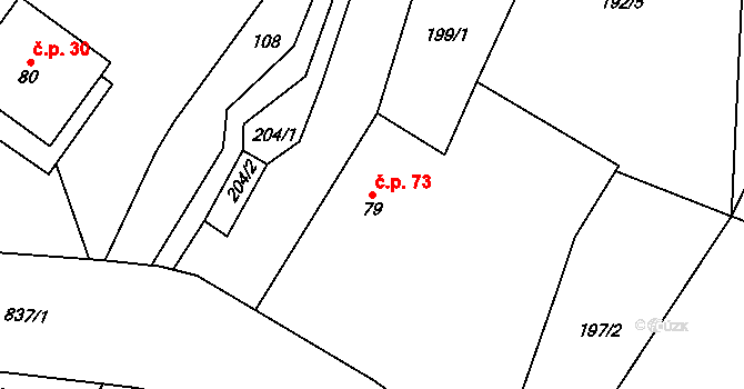 Bukovice 73, Písařov na parcele st. 79 v KÚ Bukovice u Písařova, Katastrální mapa