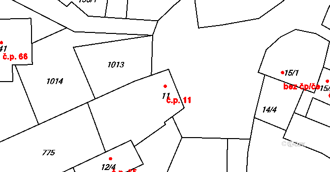 Boubská 11, Vimperk na parcele st. 11 v KÚ Boubská, Katastrální mapa