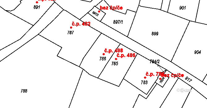 Štramberk 498 na parcele st. 786 v KÚ Štramberk, Katastrální mapa
