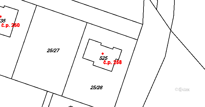 Rozvadov 258 na parcele st. 525 v KÚ Rozvadov, Katastrální mapa