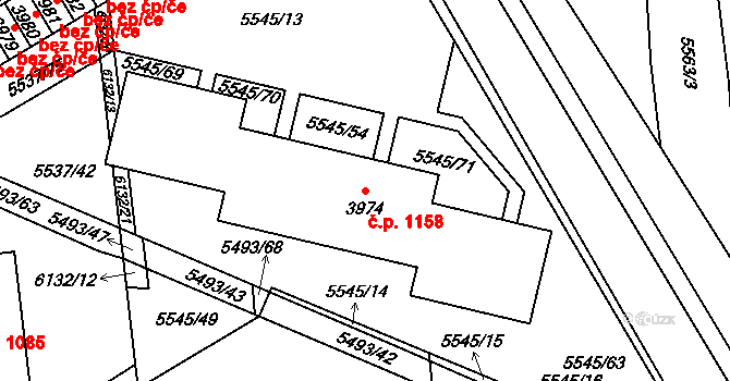 Horní Předměstí 1158, Polička na parcele st. 3974 v KÚ Polička, Katastrální mapa