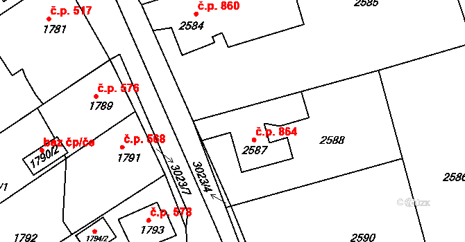 Kopřivnice 864 na parcele st. 2587 v KÚ Kopřivnice, Katastrální mapa