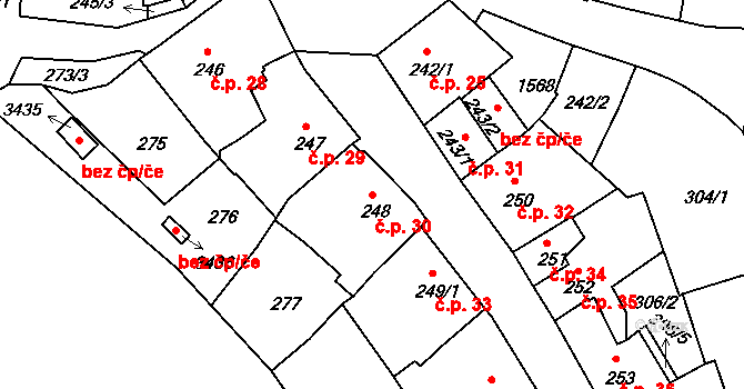 Horní Brána 30, Český Krumlov na parcele st. 248 v KÚ Český Krumlov, Katastrální mapa