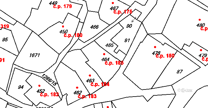 Plešivec 185, Český Krumlov na parcele st. 464 v KÚ Český Krumlov, Katastrální mapa