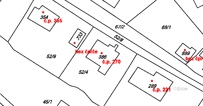 Vyšší Brod 270 na parcele st. 386 v KÚ Vyšší Brod, Katastrální mapa