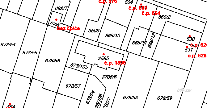 Rosice 1598 na parcele st. 2585 v KÚ Rosice u Brna, Katastrální mapa