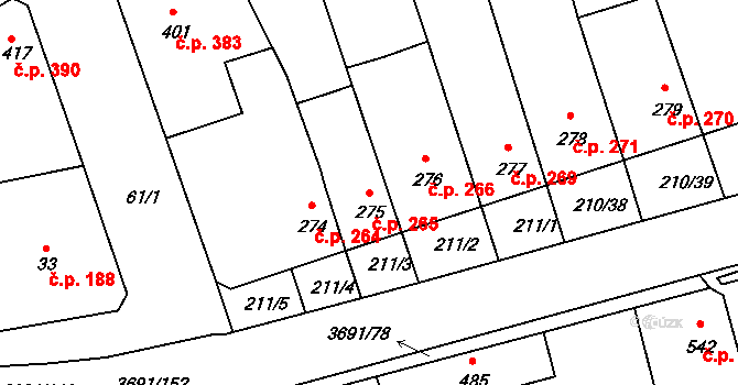 Žirovnice 265 na parcele st. 275 v KÚ Žirovnice, Katastrální mapa