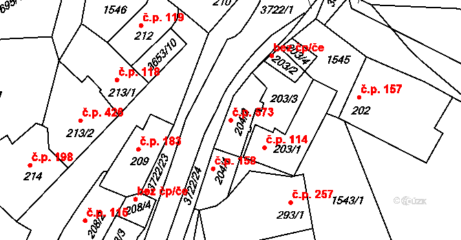 Žirovnice 573 na parcele st. 204/2 v KÚ Žirovnice, Katastrální mapa