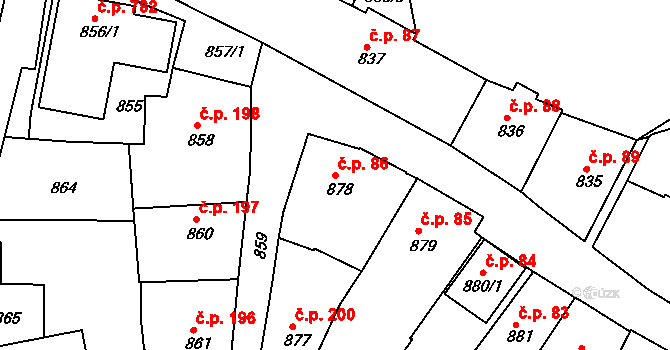 Kamenice nad Lipou 86 na parcele st. 878 v KÚ Kamenice nad Lipou, Katastrální mapa
