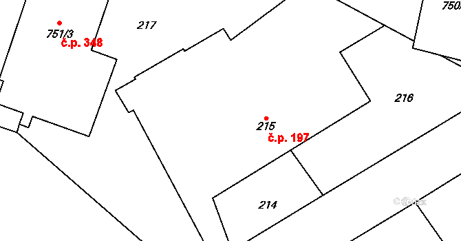 Zruč 197, Zruč-Senec na parcele st. 215 v KÚ Zruč, Katastrální mapa