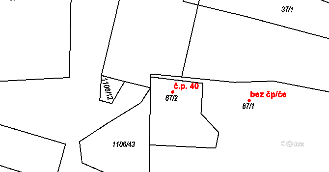 Černochov 40, Peruc na parcele st. 87/2 v KÚ Černochov, Katastrální mapa